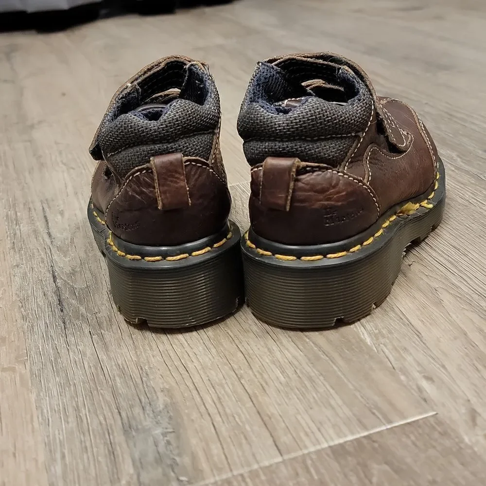 Dr Martens Original Leather Kids Brown 9852 Rare No Tie Classic Stitch Size 12